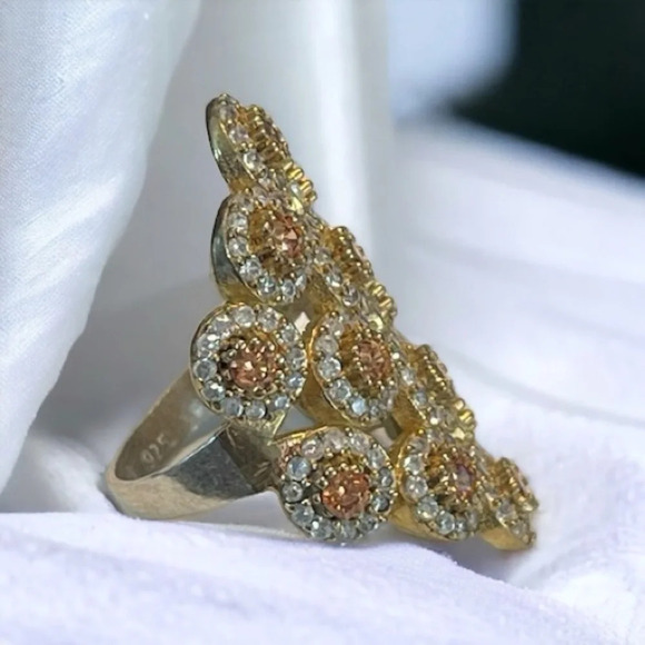 Rhinestone Sterling Silver Cocktail Ring - Picture 3 of 9